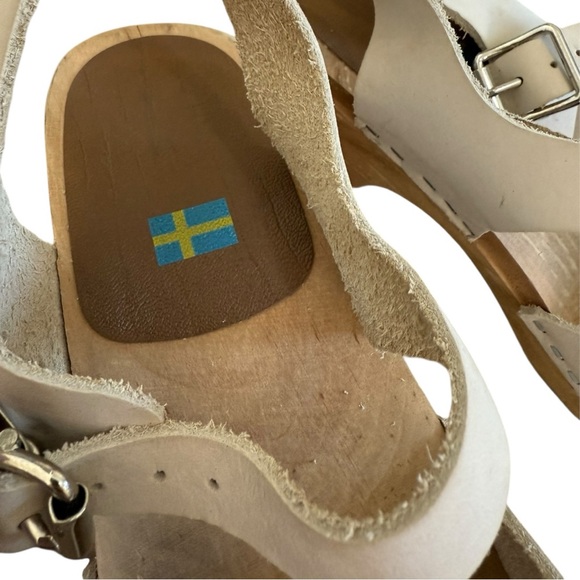 Mia Sofia Wooden Sweedish Leather Beige Clogs Sz 40 - Picture 5 of 8